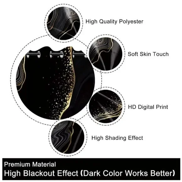 Baocicco Black and Gold Marble Window Curtains for Bedroom Living Room - Art Flu - Picture 4 of 6